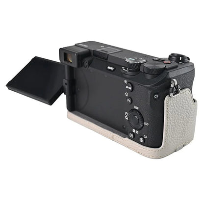 For Sony A6700 Camera Case Large Opening Genuine Cow Leather Protector with Shoulder Strap