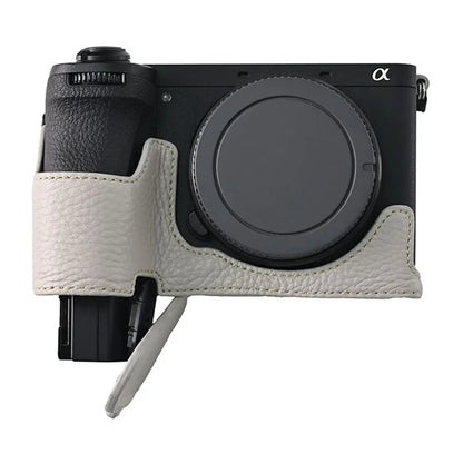 For Sony A6700 Camera Case Large Opening Genuine Cow Leather Protector with Shoulder Strap