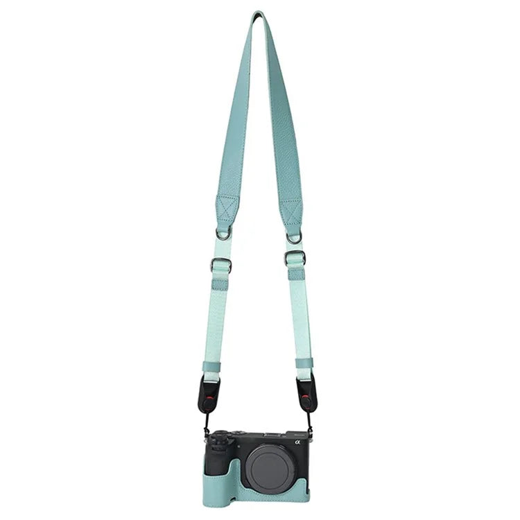 For Sony A6700 Camera Case Large Opening Genuine Cow Leather Protector with Shoulder Strap