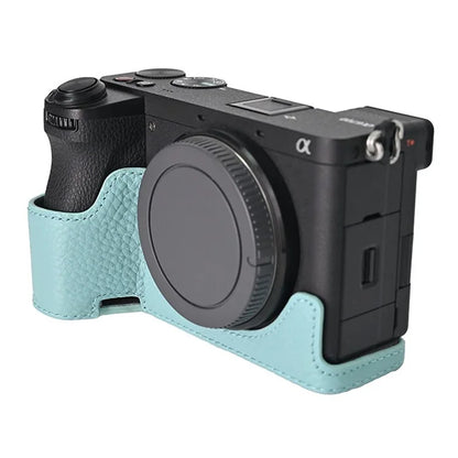 For Sony A6700 Camera Case Large Opening Genuine Cow Leather Protector with Shoulder Strap