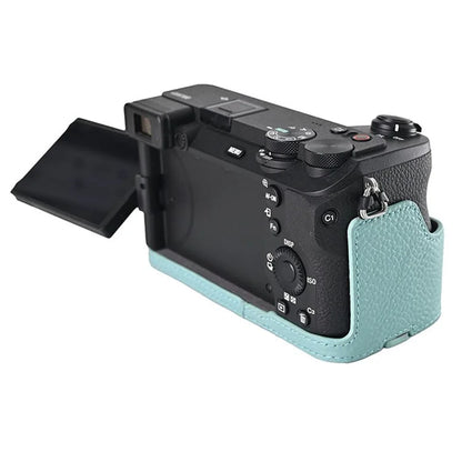 For Sony A6700 Camera Case Large Opening Genuine Cow Leather Protector with Shoulder Strap