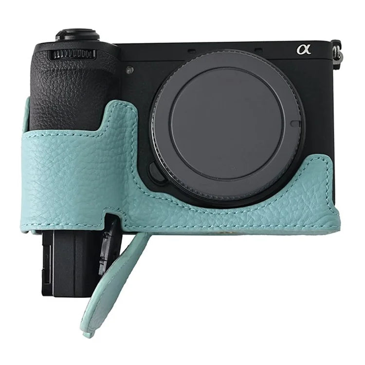For Sony A6700 Camera Case Large Opening Genuine Cow Leather Protector with Shoulder Strap
