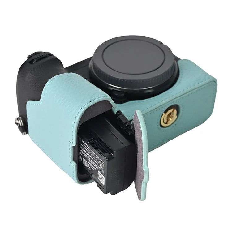 For Sony A6700 Camera Case Large Opening Genuine Cow Leather Protector with Shoulder Strap