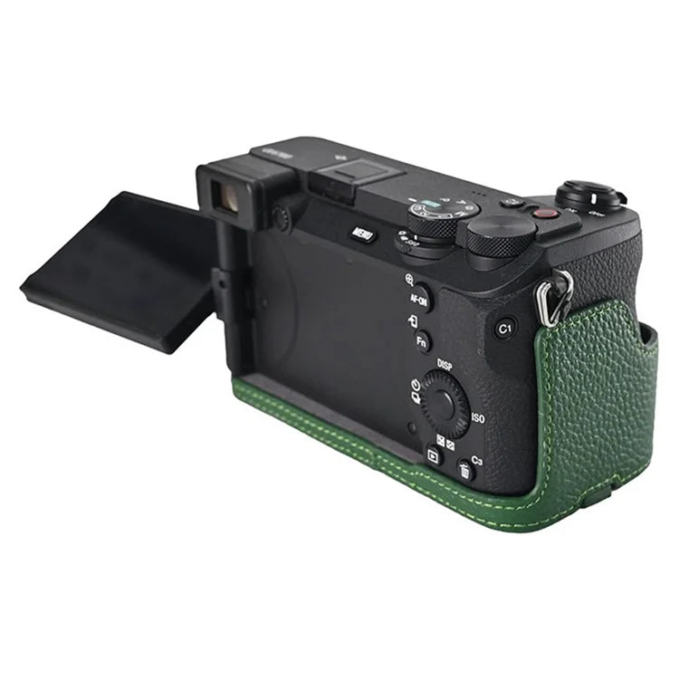 For Sony A6700 Camera Case Large Opening Genuine Cow Leather Protector with Shoulder Strap
