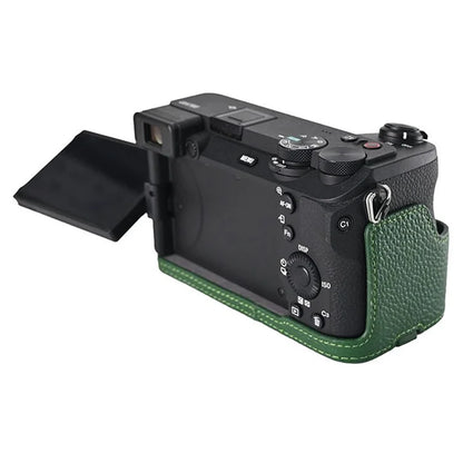 For Sony A6700 Camera Case Large Opening Genuine Cow Leather Protector with Shoulder Strap