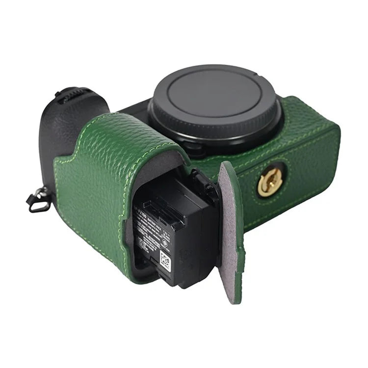 For Sony A6700 Camera Case Large Opening Genuine Cow Leather Protector with Shoulder Strap