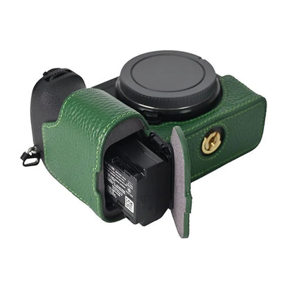 For Sony A6700 Camera Case Large Opening Genuine Cow Leather Protector with Shoulder Strap