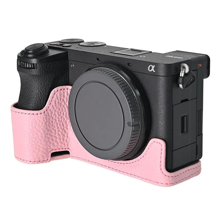 For Sony A6700 Camera Case Large Opening Genuine Cow Leather Protector with Wrist Strap