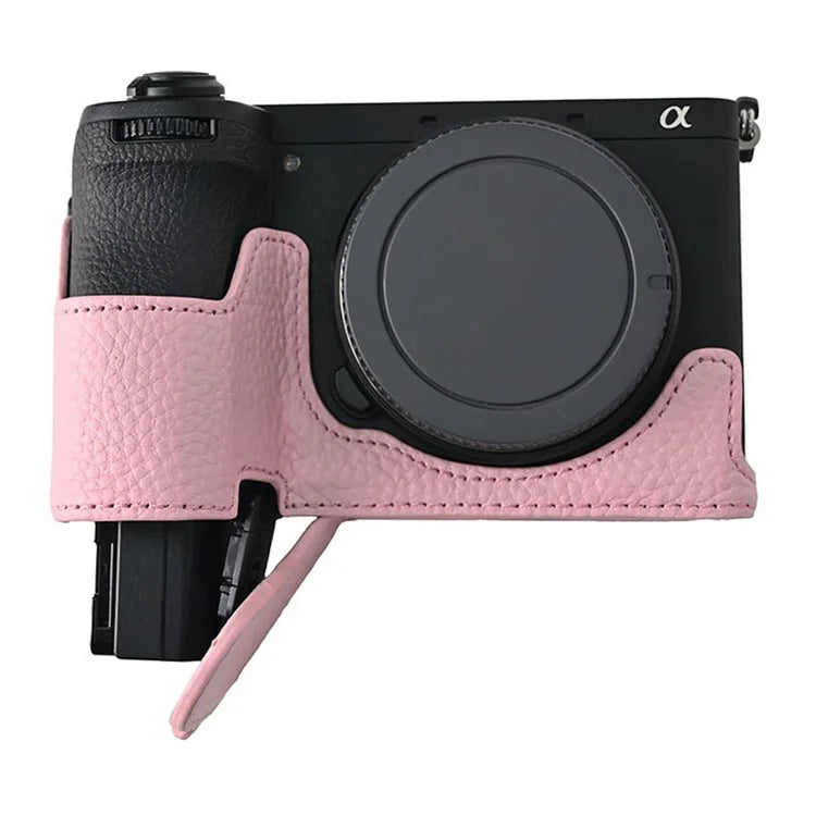 For Sony A6700 Camera Case Large Opening Genuine Cow Leather Protector with Wrist Strap