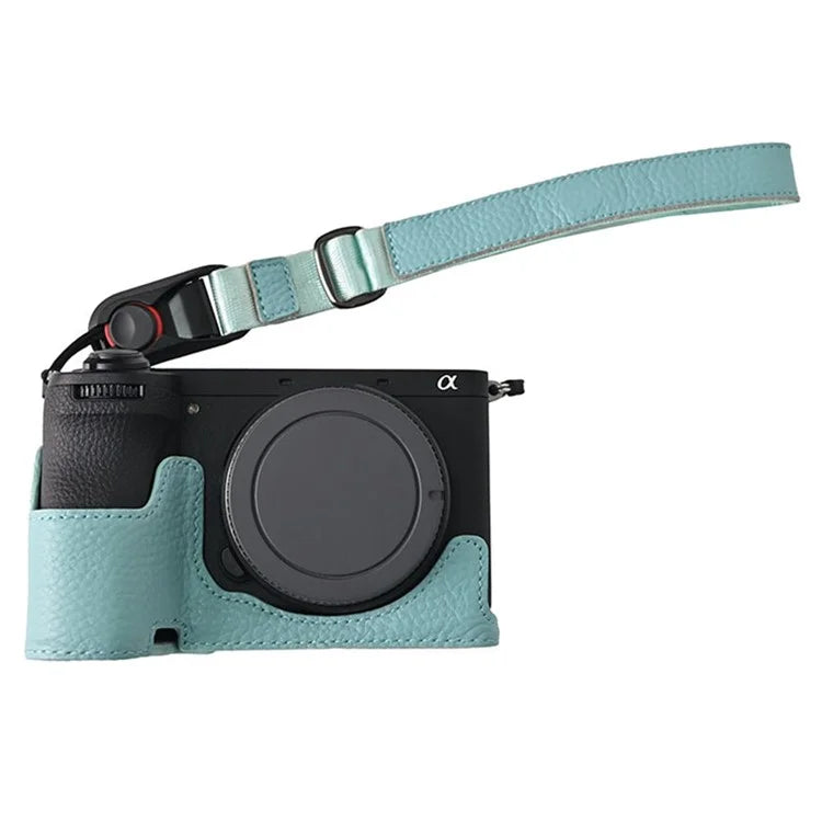 For Sony A6700 Camera Case Large Opening Genuine Cow Leather Protector with Wrist Strap