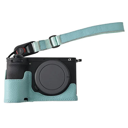For Sony A6700 Camera Case Large Opening Genuine Cow Leather Protector with Wrist Strap