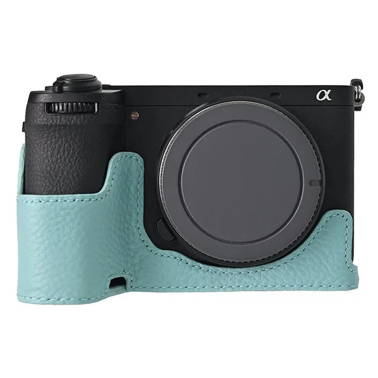 For Sony A6700 Camera Case Large Opening Genuine Cow Leather Protector with Wrist Strap