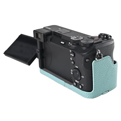 For Sony A6700 Camera Case Large Opening Genuine Cow Leather Protector with Wrist Strap
