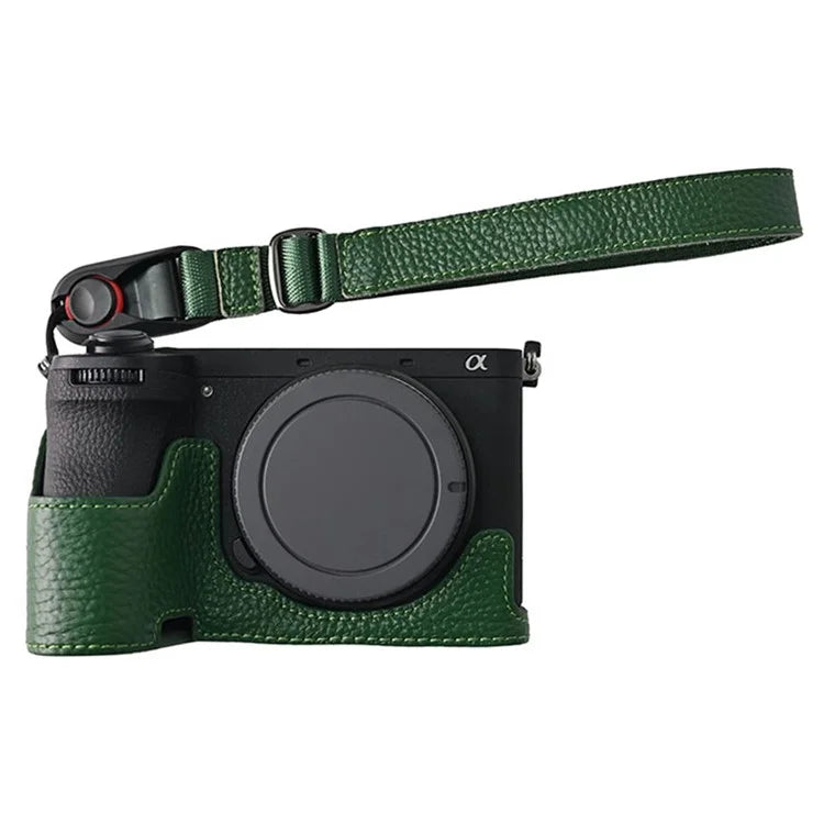 For Sony A6700 Camera Case Large Opening Genuine Cow Leather Protector with Wrist Strap