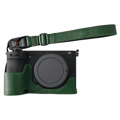 For Sony A6700 Camera Case Large Opening Genuine Cow Leather Protector with Wrist Strap