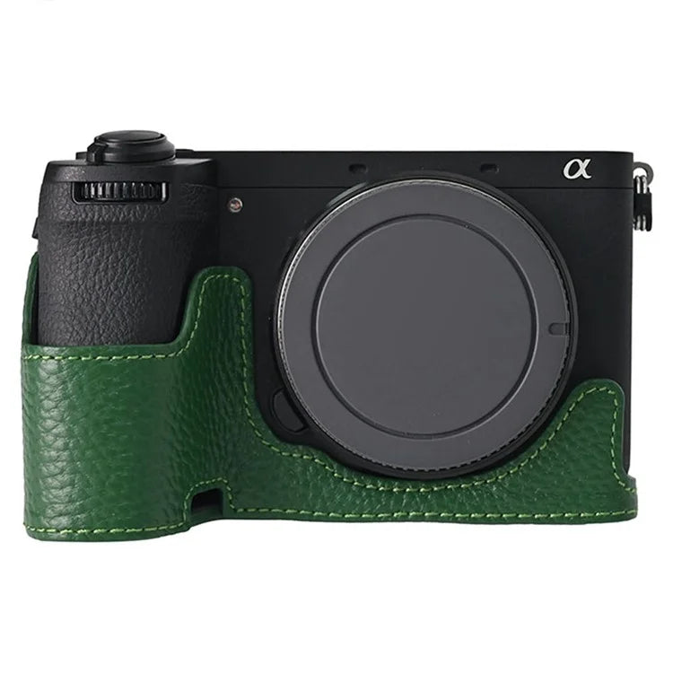 For Sony A6700 Camera Case Large Opening Genuine Cow Leather Protector with Wrist Strap