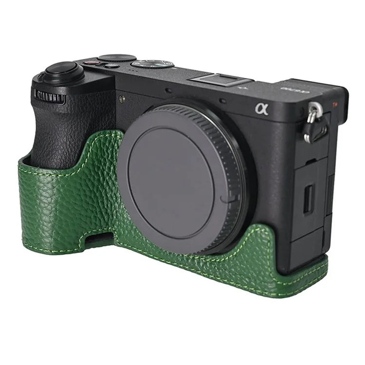 For Sony A6700 Camera Case Large Opening Genuine Cow Leather Protector with Wrist Strap