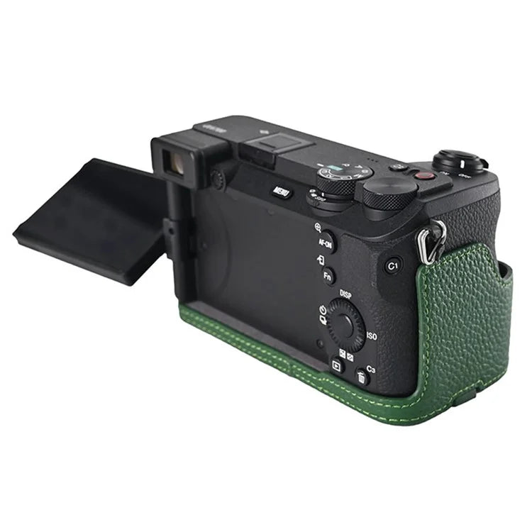 For Sony A6700 Camera Case Large Opening Genuine Cow Leather Protector with Wrist Strap