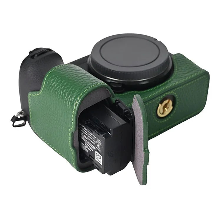 For Sony A6700 Camera Case Large Opening Genuine Cow Leather Protector with Wrist Strap