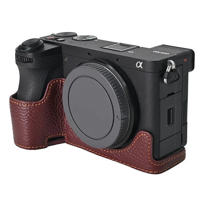 For Sony A6700 Camera Case Large Opening Genuine Cow Leather Protector with Wrist Strap