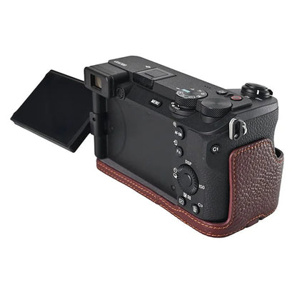 For Sony A6700 Camera Case Large Opening Genuine Cow Leather Protector with Wrist Strap