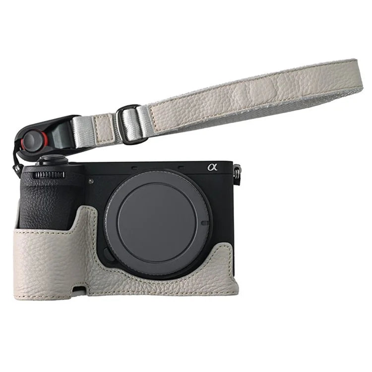 For Sony A6700 Camera Case Large Opening Genuine Cow Leather Protector with Wrist Strap