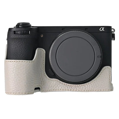 For Sony A6700 Camera Case Large Opening Genuine Cow Leather Protector with Wrist Strap