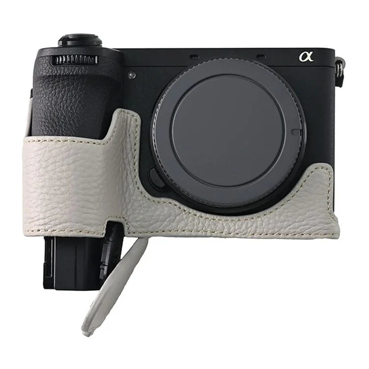 For Sony A6700 Camera Case Large Opening Genuine Cow Leather Protector with Wrist Strap