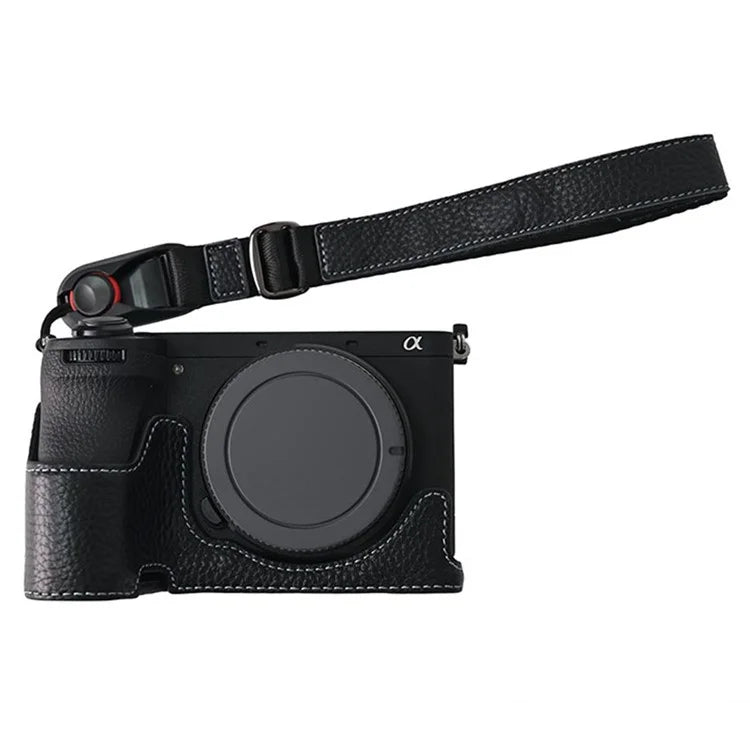 For Sony A6700 Camera Case Large Opening Genuine Cow Leather Protector with Wrist Strap