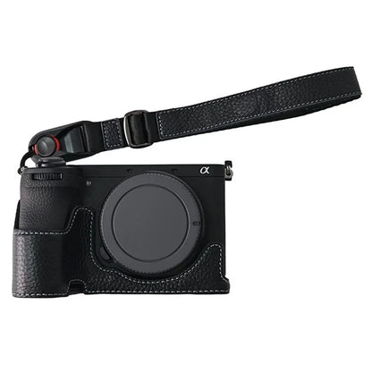 For Sony A6700 Camera Case Large Opening Genuine Cow Leather Protector with Wrist Strap