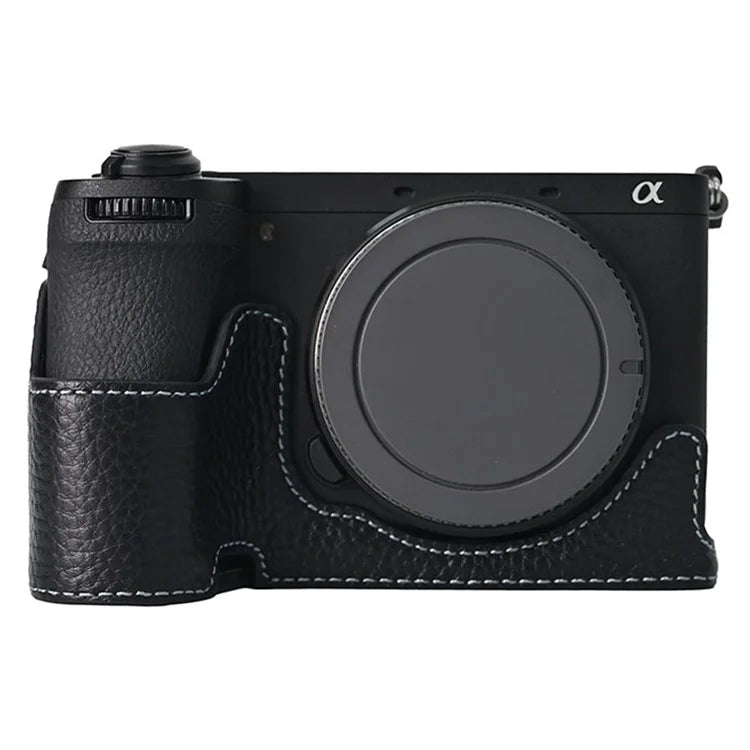 For Sony A6700 Camera Case Large Opening Genuine Cow Leather Protector with Wrist Strap