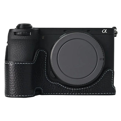 For Sony A6700 Camera Case Large Opening Genuine Cow Leather Protector with Wrist Strap