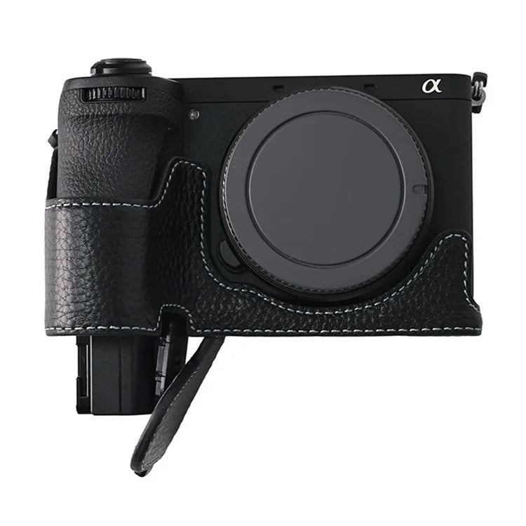 For Sony A6700 Camera Case Large Opening Genuine Cow Leather Protector with Wrist Strap