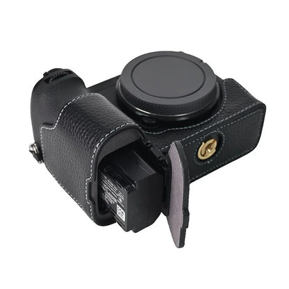 For Sony A6700 Camera Case Large Opening Genuine Cow Leather Protector with Wrist Strap