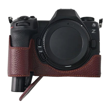 For Nikon Z6 III Camera Case Large Cutout Genuine Cow Leather Protective Cover