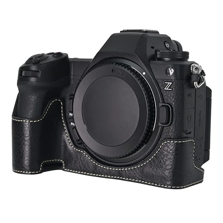 For Nikon Z6 III Camera Case with Shoulder Strap Large Cutout Litchi Texture PU Leather Protective Cover