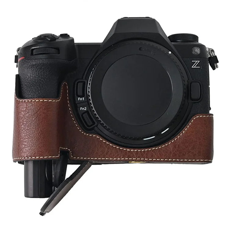 For Nikon Z6 III Camera Case with Shoulder Strap Large Cutout Litchi Texture PU Leather Protective Cover