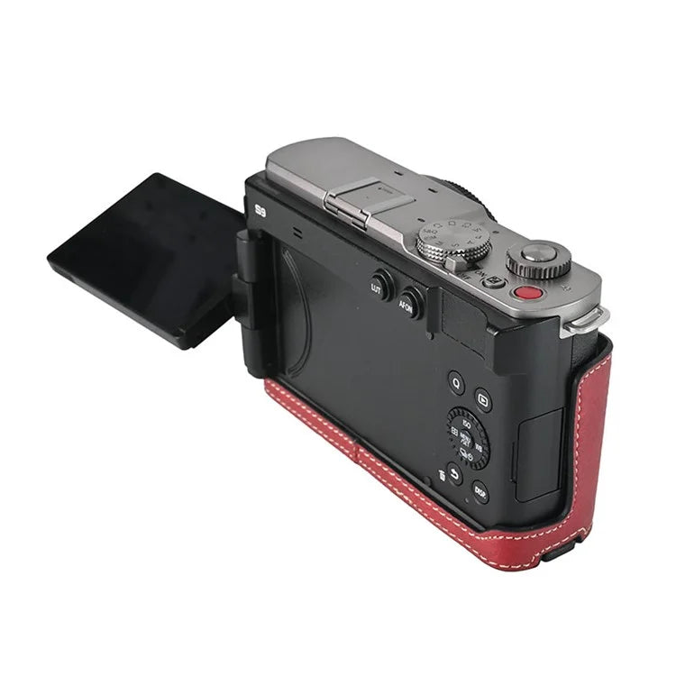 For Panasonic Lumix S9 Camera Case with Shoulder Strap Large Cutout Litchi Texture PU Protective Cover