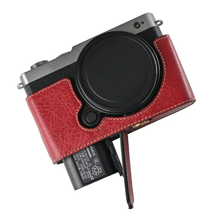For Panasonic Lumix S9 Camera Case with Shoulder Strap Large Cutout Litchi Texture PU Protective Cover