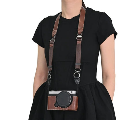 For Panasonic Lumix S9 Camera Case with Shoulder Strap Large Cutout Litchi Texture PU Protective Cover