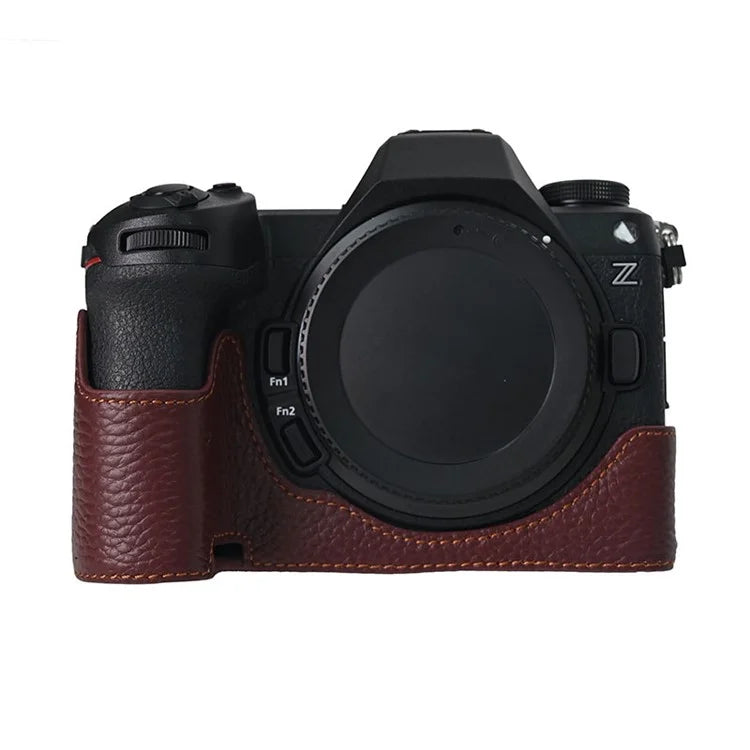 For Nikon Z6 III Camera Case Large Opening Genuine Cow Leather Protector with Shoulder Strap