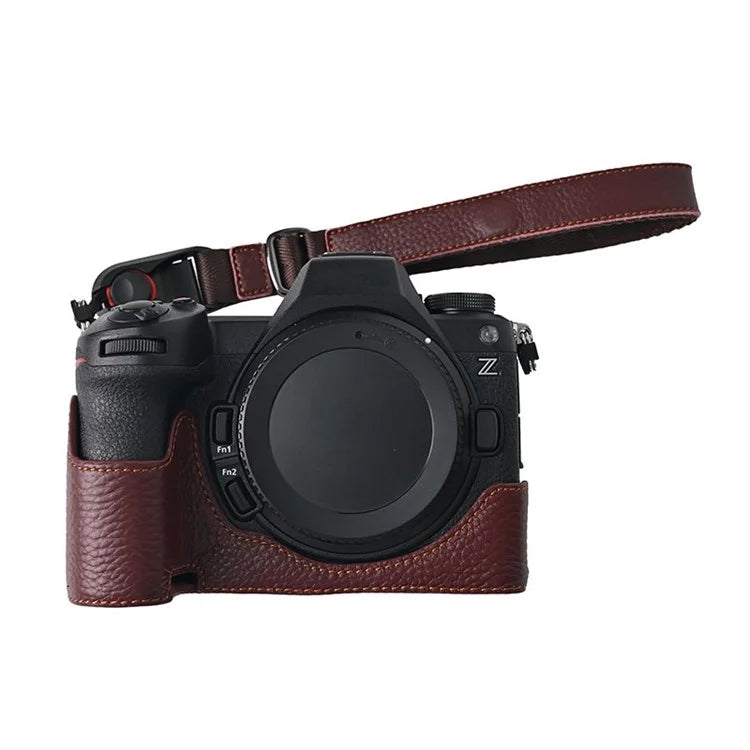 For Nikon Z6 III Camera Case Large Opening Genuine Cow Leather Protector with Wrist Strap