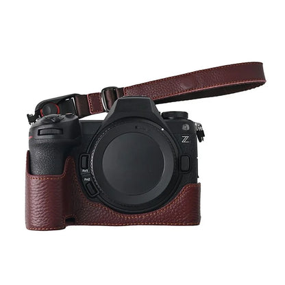 For Nikon Z6 III Camera Case Large Opening Genuine Cow Leather Protector with Wrist Strap