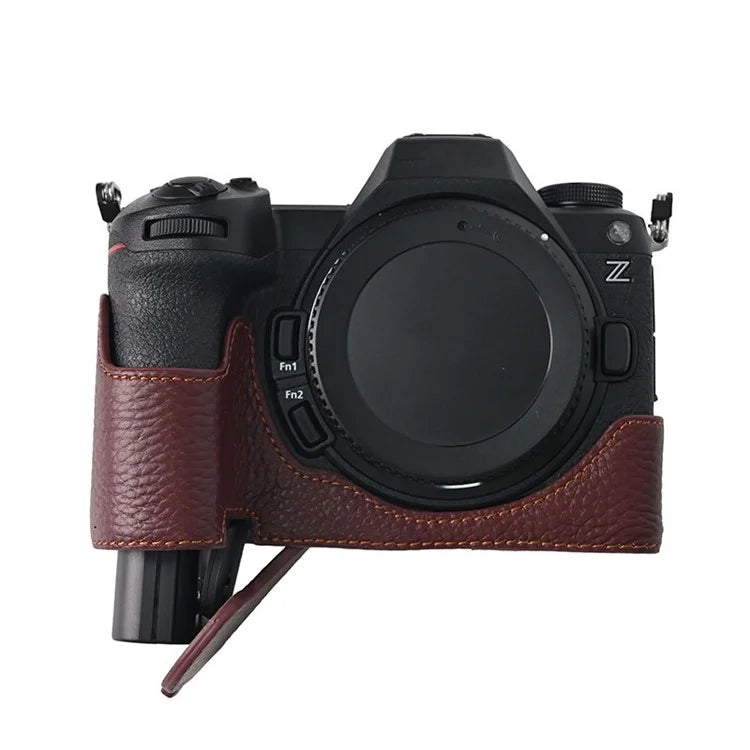 For Nikon Z6 III Camera Case Large Opening Genuine Cow Leather Protector with Wrist Strap