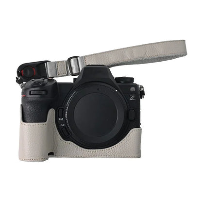 For Nikon Z6 III Camera Case Large Opening Genuine Cow Leather Protector with Wrist Strap