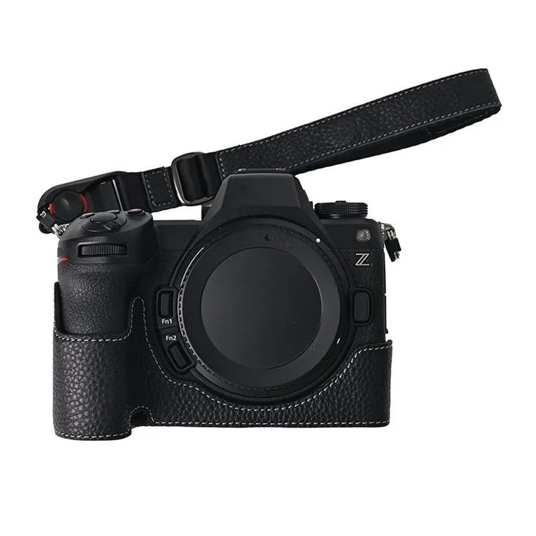 For Nikon Z6 III Camera Case Large Opening Genuine Cow Leather Protector with Wrist Strap
