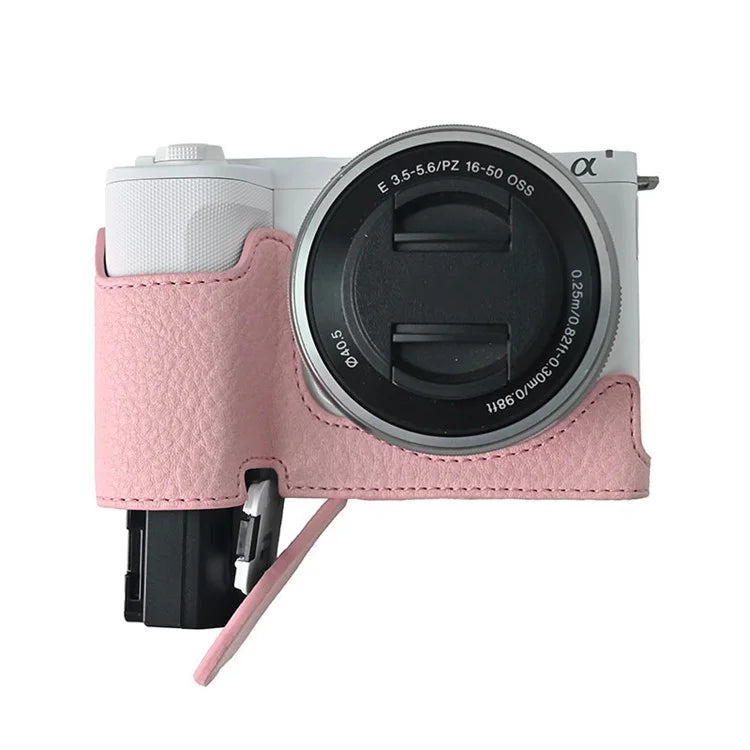 For Sony Alpha ZV-E10 II Camera Case with Shoulder Strap Large Cutout Litchi Texture PU Protective Cover