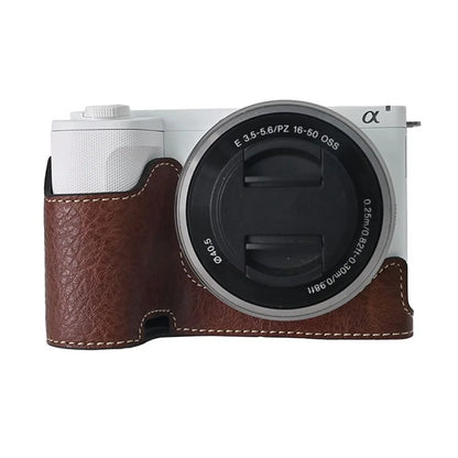 For Sony Alpha ZV-E10 II Camera Case with Shoulder Strap Large Cutout Litchi Texture PU Protective Cover