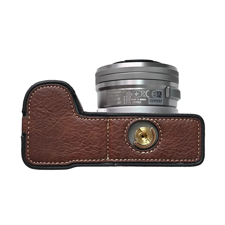 For Sony Alpha ZV-E10 II Camera Case with Shoulder Strap Large Cutout Litchi Texture PU Protective Cover