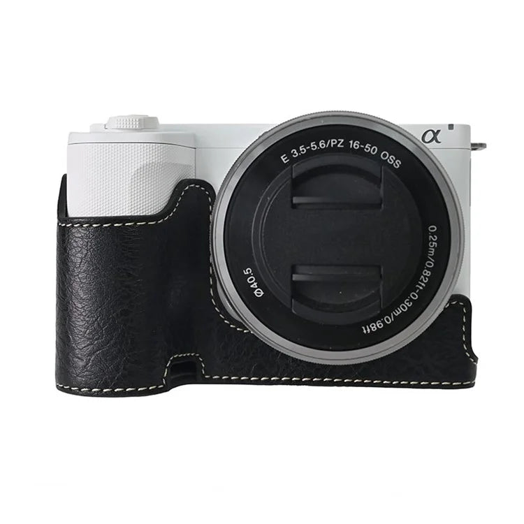 For Sony Alpha ZV-E10 II Camera Case with Shoulder Strap Large Cutout Litchi Texture PU Protective Cover